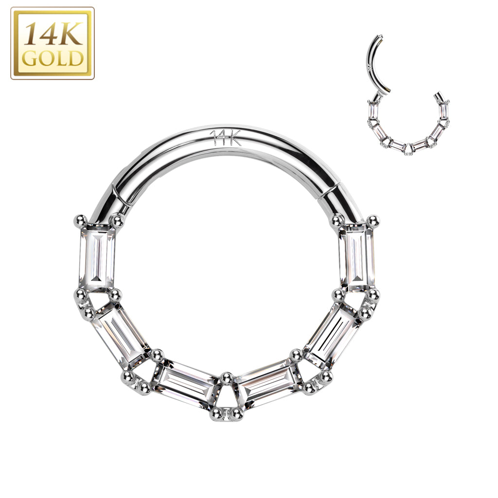 14K Gold Outward Facing CZ Hoop