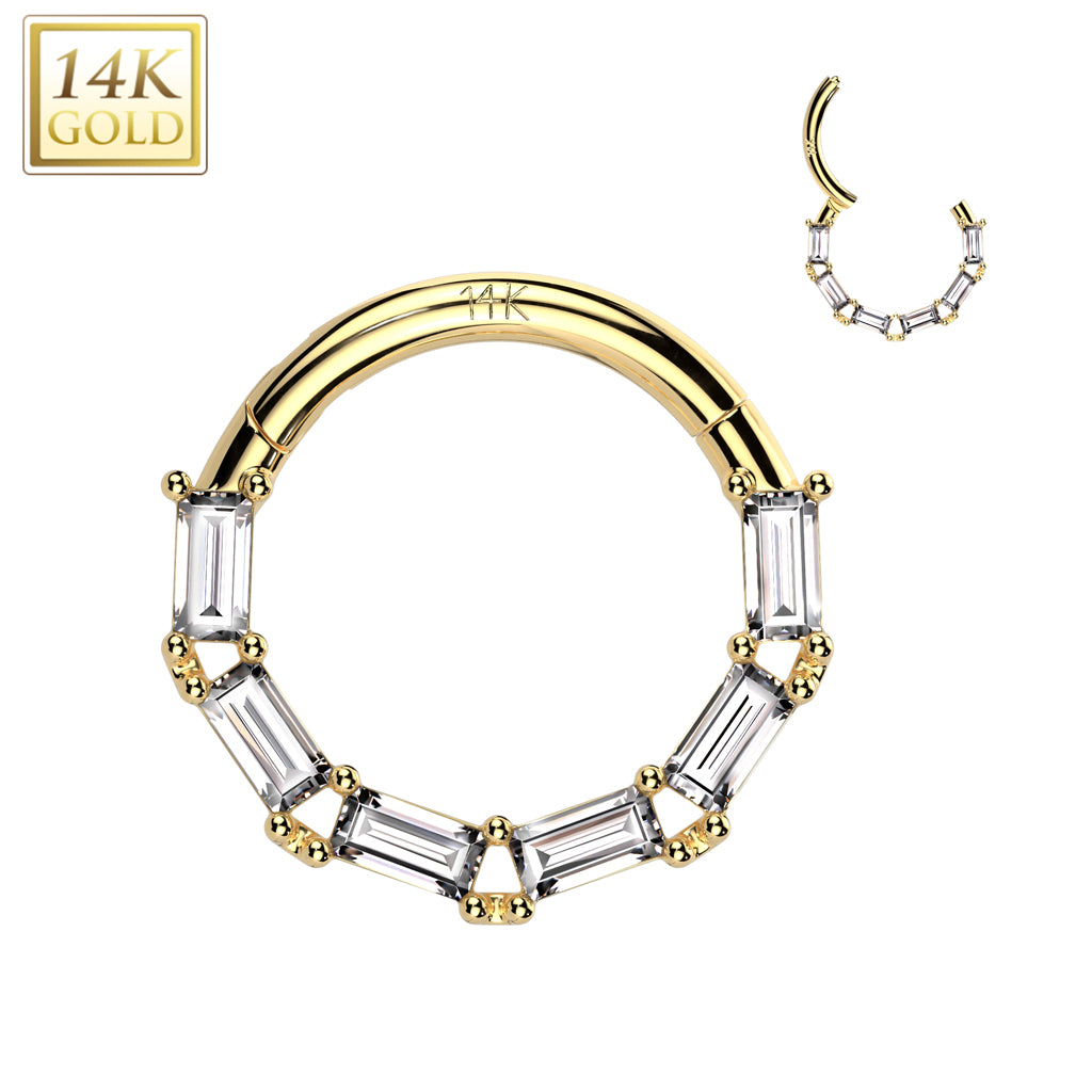14K Gold Outward Facing CZ Hoop