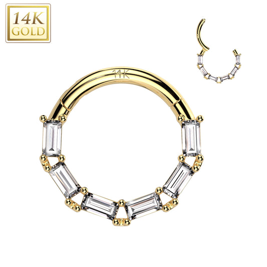 14K Gold Outward Facing CZ Hoop