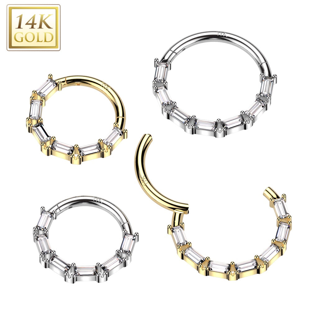 14K Gold Outward Facing CZ Hoop