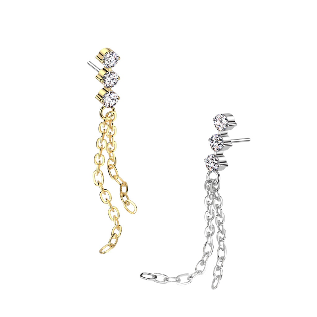 CZ Bar Double Chain Dangle
